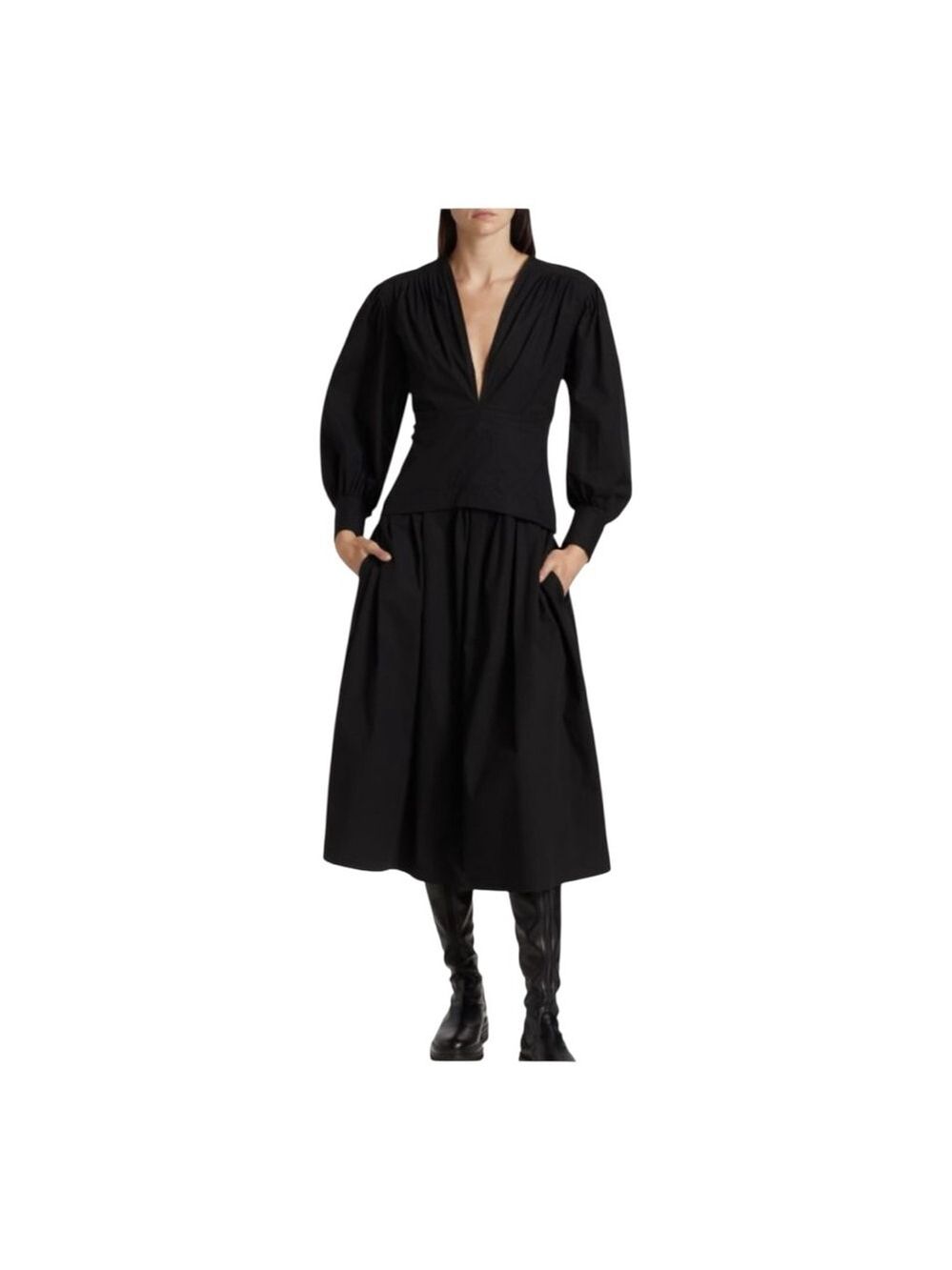 Proenza Schouler Black Poplin Long Sleeve Midi Dress Size 0